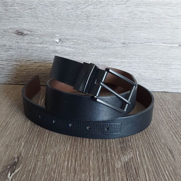 NEW Kenneth Cole Reaction Reversible Black Brown Faux Leather Belt XL - Picture 1 of 4